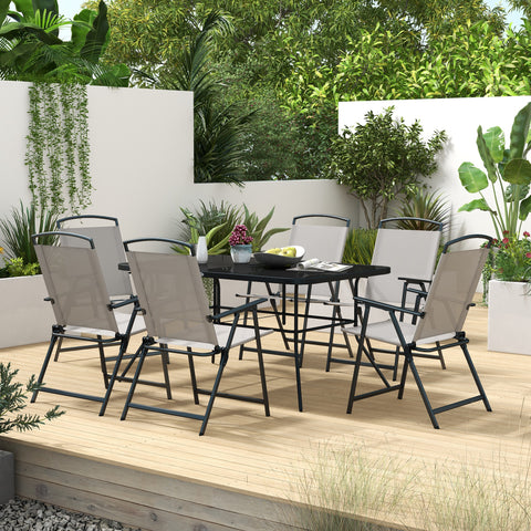 Conjunto de Refeição de 7 Peças Conjunto de Jardim com 6 Cadeiras Dobráveis e Mesa com Orifício para Chapéu de Sol para Terraço Exterior Cinza