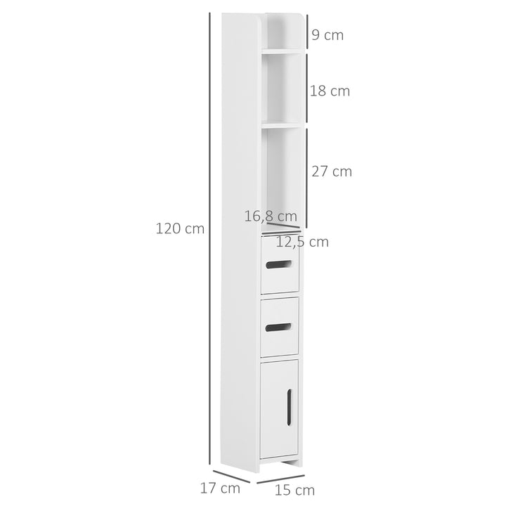 Coluna Casa de Banho com 3 Portas e 3 Prateleiras Abertas Coluna Auxiliar para Sala de Estar Casa de Banho Dormitório Estilo Moderno 15x17x120cm Branco