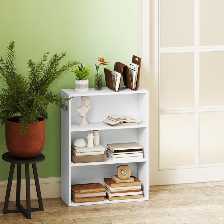 Estante de 3 Níveis Estante para Livros com 2 Prateleiras Ajustáveis para Sala de Estar Escritório Quarto 60x24x80 cm Branco