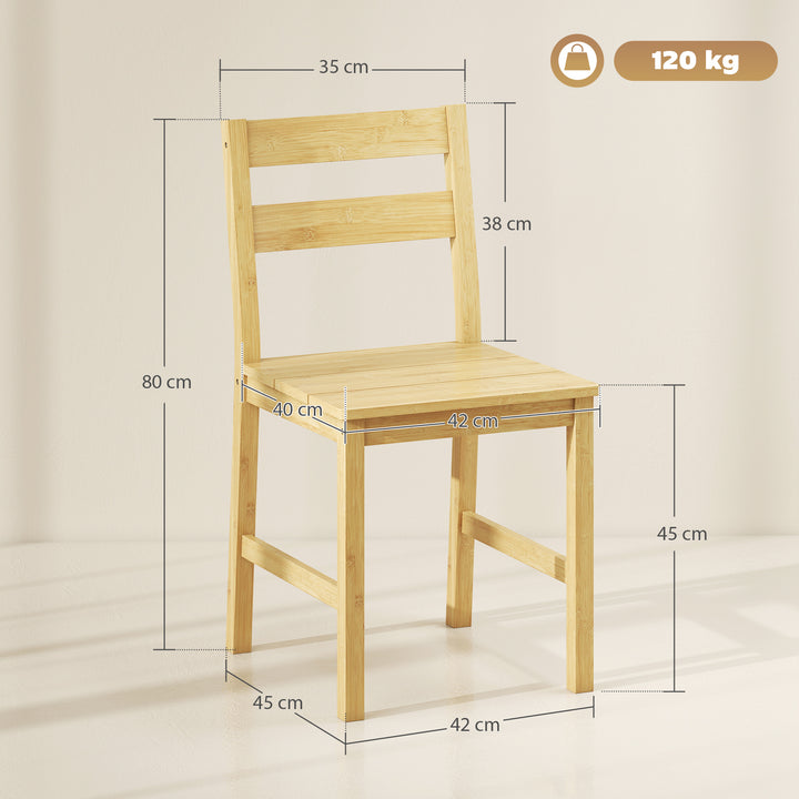 Conjunto de 2 Cadeiras de Sala de Jantar em Bambu Cadeiras de Cozinha com Assento Ripado Encosto Curvado Sem Braços para Sala de Estar Madeira