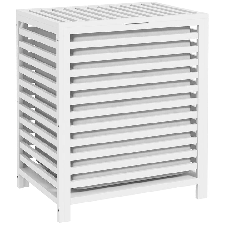 Cesto de Roupa de Bambu Cesto Roupa Suja Capacidade 55L com Bolsa Amovível Forma Retangular 50x36x60 cm Branco