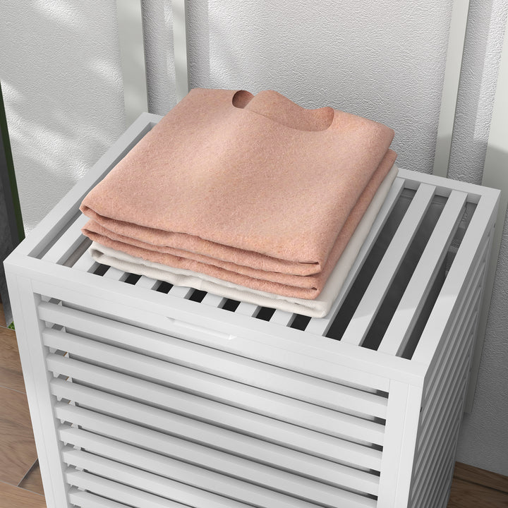 Cesto de Roupa de Bambu Cesto Roupa Suja Capacidade 55L com Bolsa Amovível Forma Retangular 50x36x60 cm Branco