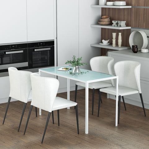Mesa Sala de Jantar de Cristal Mesa Retangular para 4-6 pessoas com Pés de Metal Multifuncional para Cozinha 120x60x75cm Branco