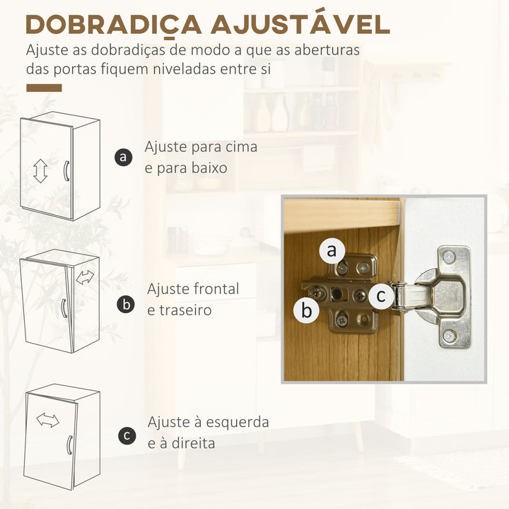 Armário de Cozinha Móvel Auxiliar de Cozinha com 3 Portas Gaveta Prateleira Ajustável Bancada para Micro-Ondas e Suporte para Panos 93x40x180 cm Madeira e Branco