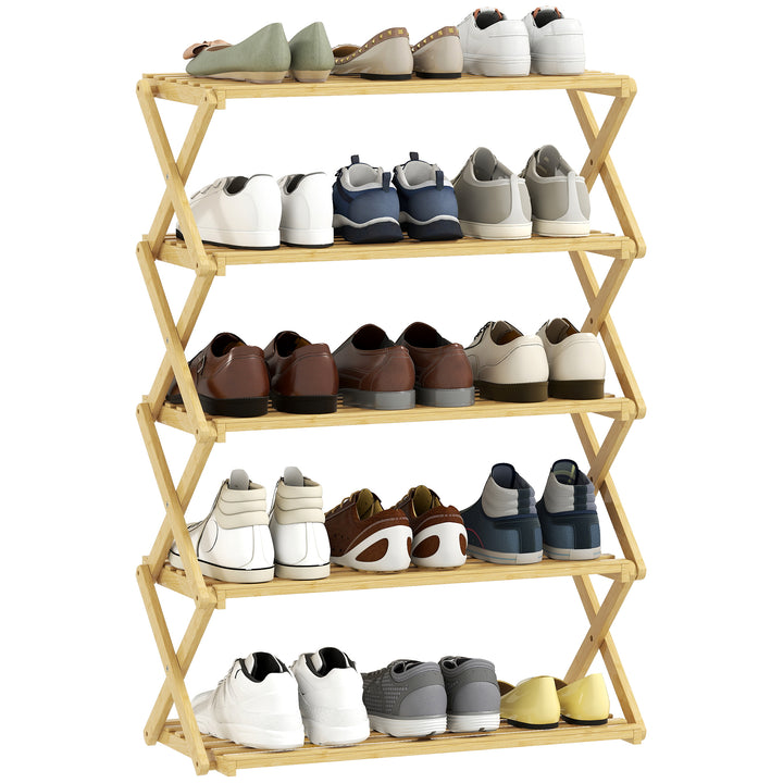 Sapateira Estreita de Bambu Sapateira Vertical Dobrável de 5 Níveis Sem Instalação Prateleira para Sapatos para Entrada Corredor Quarto 60x29x88 cm Madeira