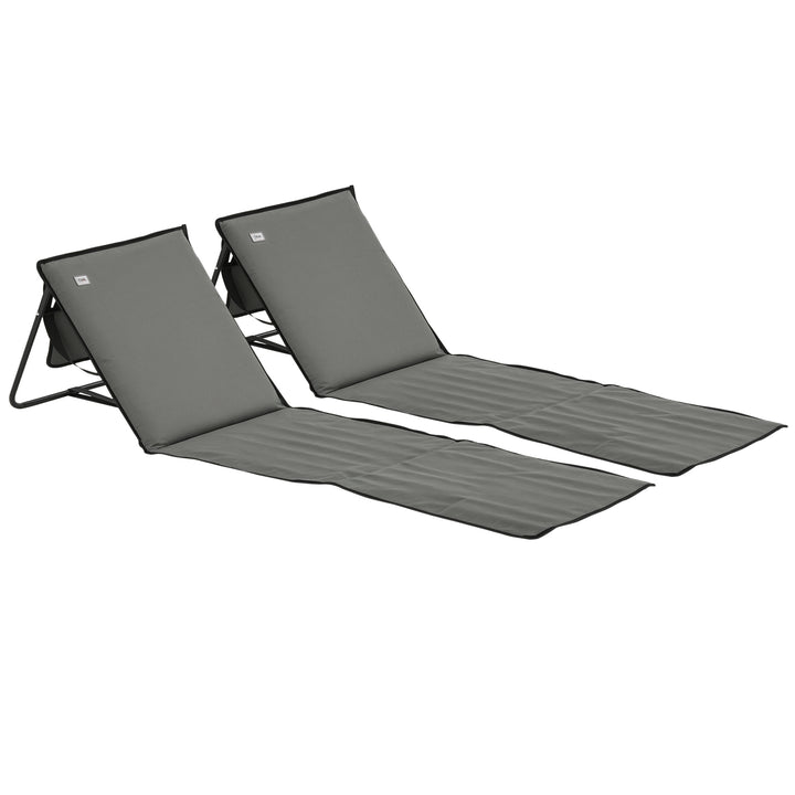 Conjunto de 2 Esteiras de Praia Dobrável Esteiras Acolchoadas com Encosto Reclinável e Bolsa de Transporte para Jardim Campismo 142x51x40 cm Cinza