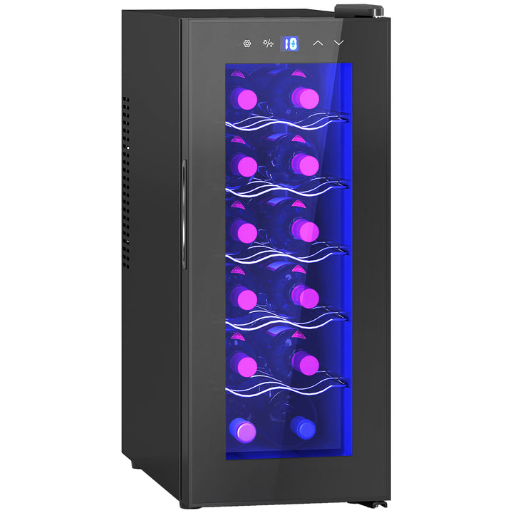 Cave de Vinhos 12 Garrafas Cave para Vinhos com Dupla Refrigeração Termoelétrica Temperatura Ajustável 8-18? Porta de Vidro Anti-UV Ecrã LED Luz Interior Preto