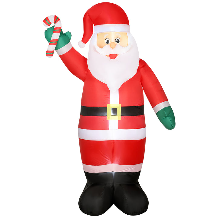 Pai Natal Insuflável 240 cm Pai Natal Insuflável com Bastão Luzes LED e Inflador Elétrico Decoração Natalícia para Exteriores e Interiores Multicor