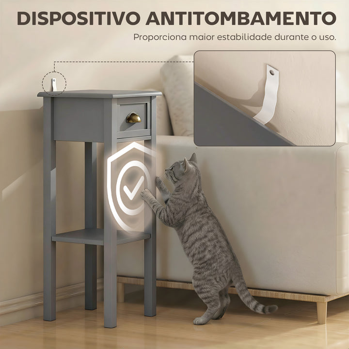 Mesa Auxiliar Mesa de Cabeceira com Gaveta e Prateleira de Armazenamento Estilo Moderno para Sala de Estar Dormitório 30x30x75 cm Cinza