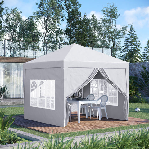 Tenda de Jardim com Paredes Laterais Amovíveis Janelas Porta com Zíper e Bolsa de Transporte 295x295x196-258 cm Branco