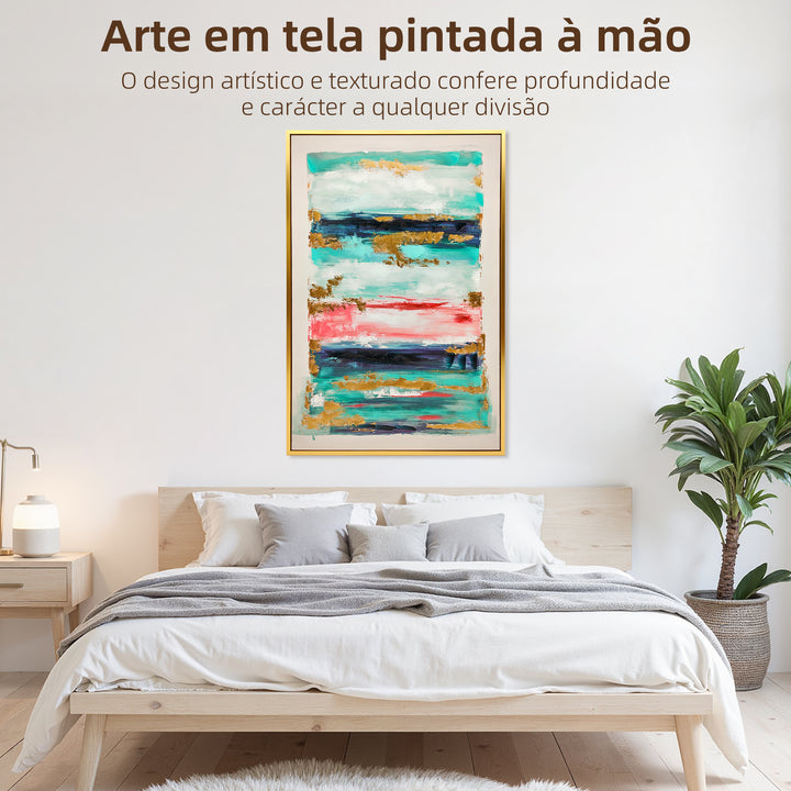Quadro em Tela Abstrato Pintado à Mão 120x80 cm Quadro para Decoração de Salão Moderno com Moldura de Madeira Maciça Decoração de Parede para Quarto Salão, Cozinha Multicolor