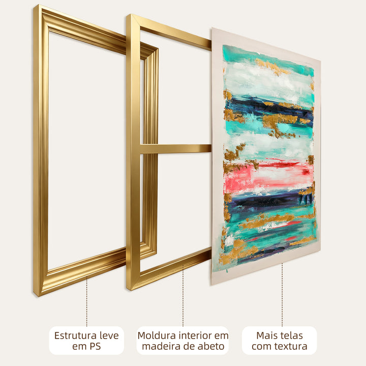 Quadro em Tela Abstrato Pintado à Mão 120x80 cm Quadro para Decoração de Salão Moderno com Moldura de Madeira Maciça Decoração de Parede para Quarto Salão, Cozinha Multicolor