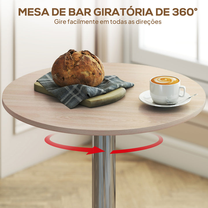 Mesa de Bar com Altura Ajustável Giratória 360° com Base Redonda Mesa Alta Moderna para Cozinha Sala de Jantar Ø60x67-93 cm Madeira