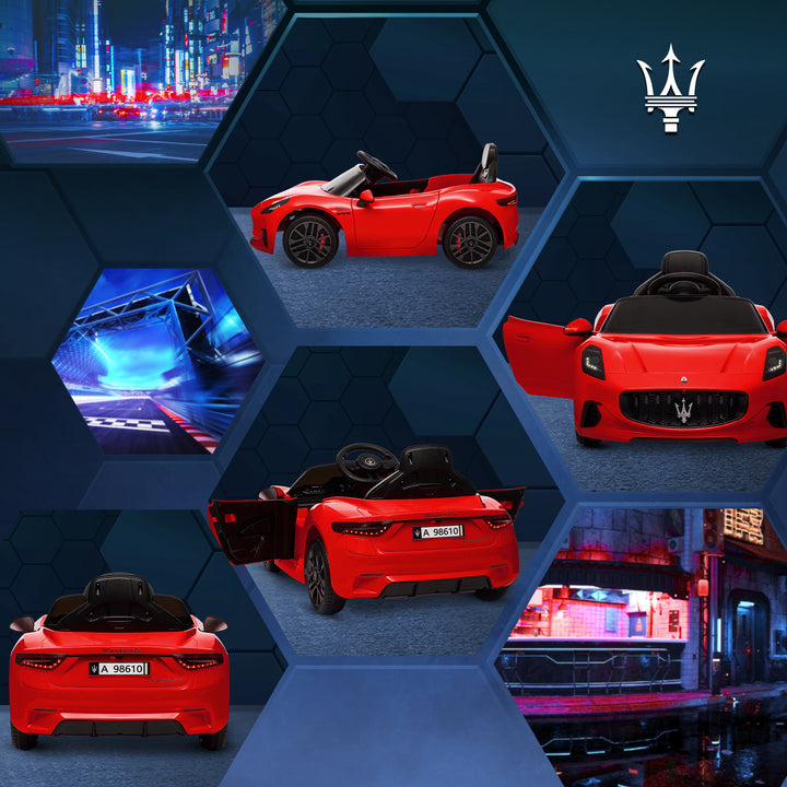 Carro Elétrico para Crianças acima de 3 Anos Carro Maserati Gran Turismo Folgore Carro Elétrico com Bateria 12V Controlo Remoto Faróis Buzina e Música MP3 98x59x43 cm Vermelho
