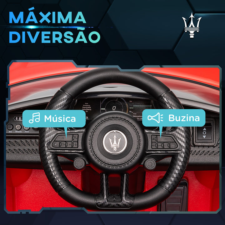 Carro Elétrico para Crianças acima de 3 Anos Carro Maserati Gran Turismo Folgore Carro Elétrico com Bateria 12V Controlo Remoto Faróis Buzina e Música MP3 98x59x43 cm Vermelho