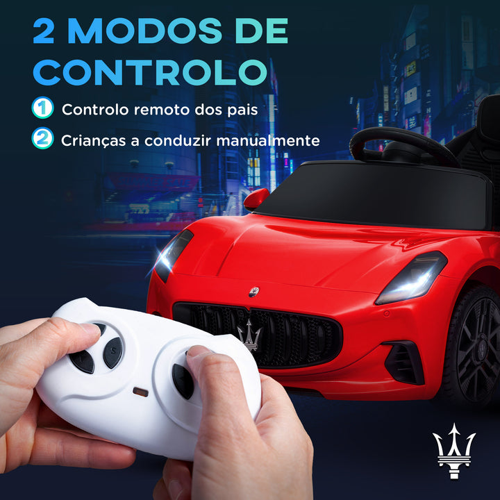 Carro Elétrico para Crianças acima de 3 Anos Carro Maserati Gran Turismo Folgore Carro Elétrico com Bateria 12V Controlo Remoto Faróis Buzina e Música MP3 98x59x43 cm Vermelho