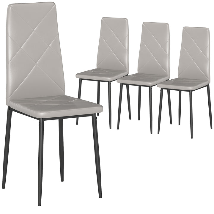 Conjunto de 4 Cadeiras de Sala de Jantar Estofadas em Couro Sintético Cadeiras de Cozinha com Encosto Alto e Pés de Aço Carga Máxima 120kg 41x50x97 cm Cinza