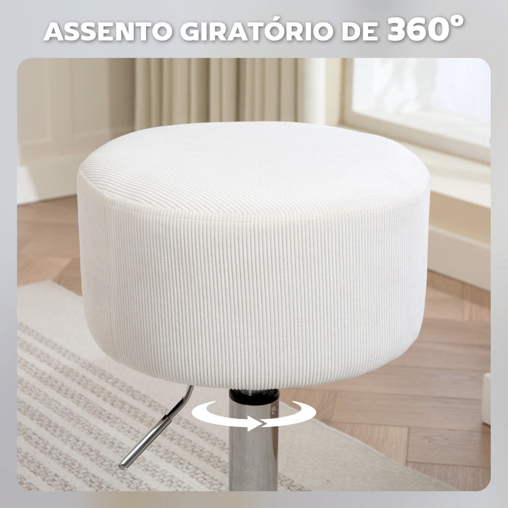 Banco de Bar Giratório Banco Alta de Cozinha Ajustável em Altura 52-66 cm Estofado em Veludo Giratória a 360° para Sala de Jantar Tocador Balcão Branco
