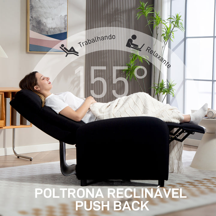 Poltrona Relax Reclinável até 155° Poltrona Reclinável Manual Estofado em Tecido Carga Máxima 150 kg para Pessoas com Altura Inferior 195 cm 67x87x98 cm Preto