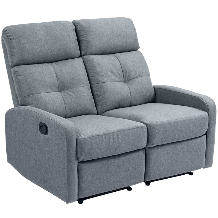 Sofá de 2 Lugares Reclinável Manual Sofá Relax Estofado em Linho com Apoio para Pés Molas e Almofada Espessa para Quarto Sala de Estar 118x95x101 cm Cinzento