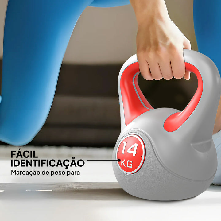 Kettlebell 14 kg Peso Russo com Revestimento de PU e Enchimento de Areia para Treinamento em Casa Ginásio 26x18x32 cm Vermelho e Cinza
