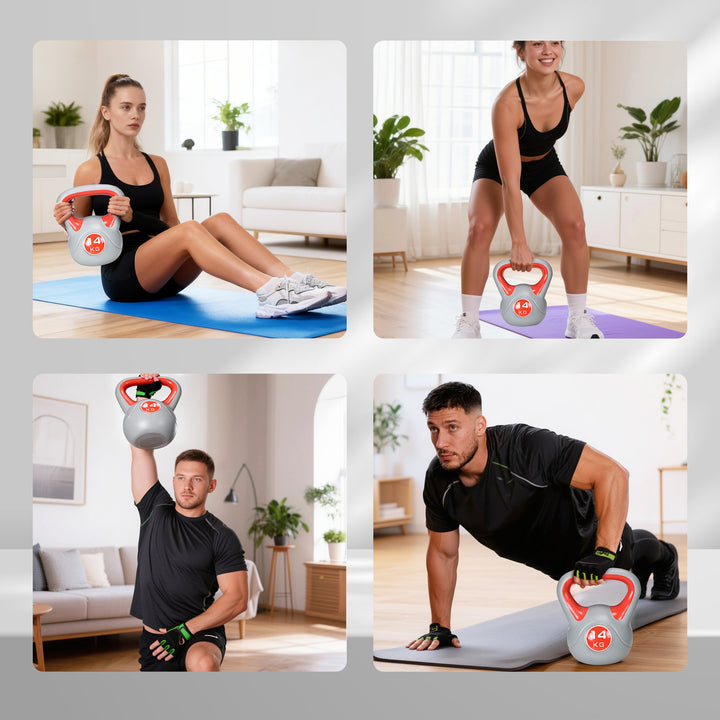 Kettlebell 14 kg Peso Russo com Revestimento de PU e Enchimento de Areia para Treinamento em Casa Ginásio 26x18x32 cm Vermelho e Cinza