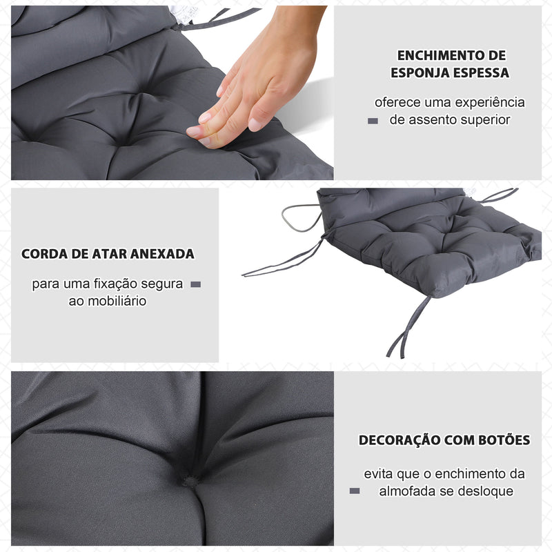 Conjunto de 2 Almofadas de Cadeira 50x98x8 cm Almofadas de Cadeira de Exterior com Encosto 6 Cordões de Fixação para Jardim Terraço Varanda Cinza Escuro