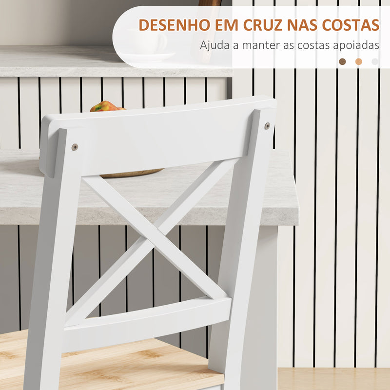 Conjunto de 2 Bancos de Bar de Madeira Bancos Altos de Cozinha com Encosto e Apoio para os Pés Estilo Rústico para Sala de Jantar 41x46x97.5 cm Natural