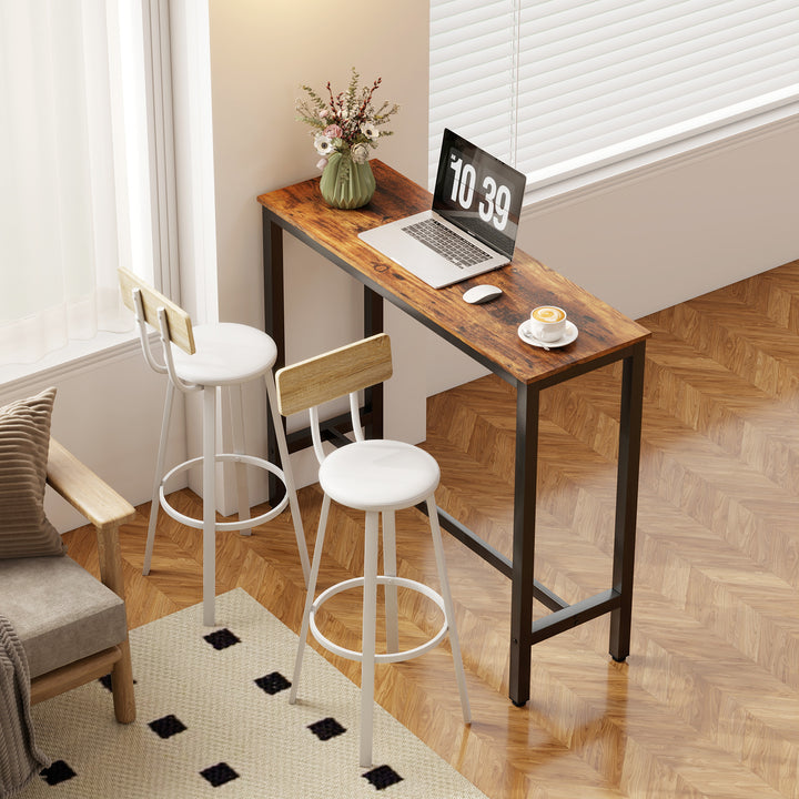 Conjunto de 2 Bancos de Bar Bancos Altos de Cozinha com Encosto e Apoio para Pés Estofados em PU Assento com 75,5 cm de Altura Fácil Montagem Estilo Industrial 41,5x36,5x99,5 cm Madeira e Branco