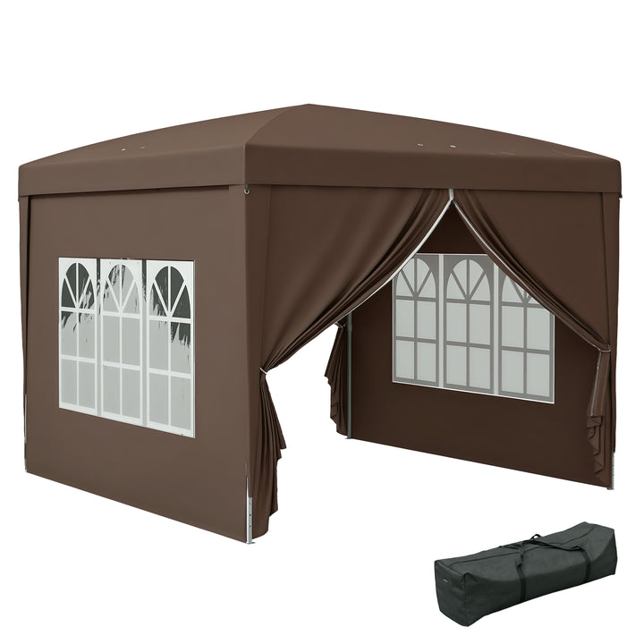 Tenda de Jardim com Paredes Laterais Amovíveis Janelas Porta com Fecho de Correr e Bolsa de Transporte 295x295x196-258 cm Café