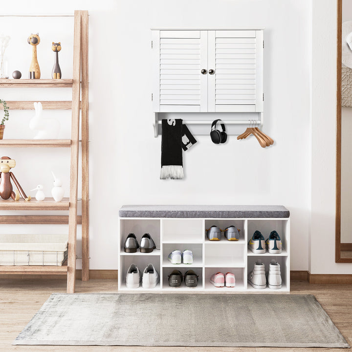 Kleanklin Armário Casa de Banho de Parede com 2 Portas de Persiana Prateleira Interior e Barra para Toalhas Móvel Auxiliar Suspenso Moderno Multiuso para Cozinha 60x23x60cm Branco