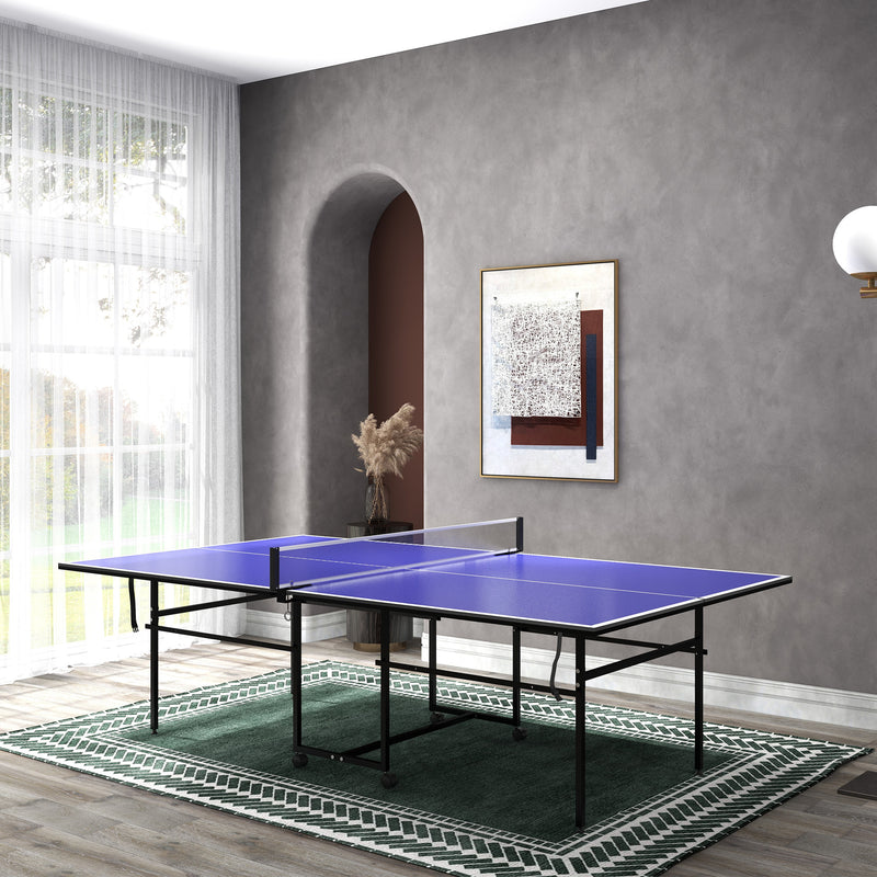 Mesa de Ping Pong Dobrável Mesa de Ping Pong Profissional com 4 Rodas Rede 2 Raquetes e 3 Bolas para Interior e Exterior 274x152,5x75,5 cm Azul