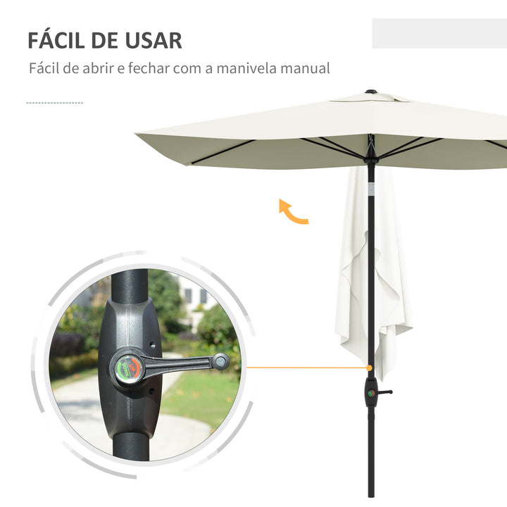 Chapéu de Sol de Jardim 290x205x248 cm Proteção UV50+ Chapéu de Sol de Alumínio Inclinável com Teto de Ventilação e Manivela para Terraço Varanda Exterior Creme