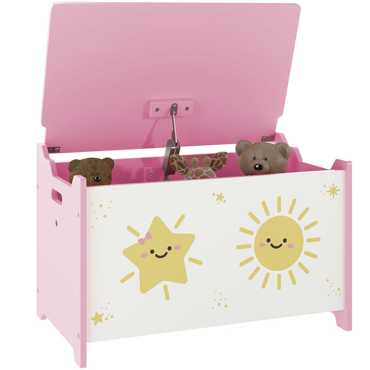 Baú Brinquedos Infantil 53 L Caixa de Arrumação Brinquedos Organizador Brinquedos com Tampa Rebatível Pistão a Gás para Livros Roupas 60x37x39 cm Rosa
