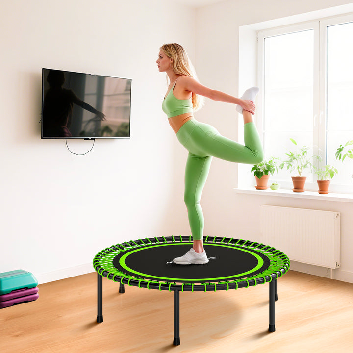 Trampolim de Fitness Adultos Ø114 cm com Estrutura de Aço Reforçada para Treino de Pernas Corpo em Casa Escritório Ginásio Verde e Preto