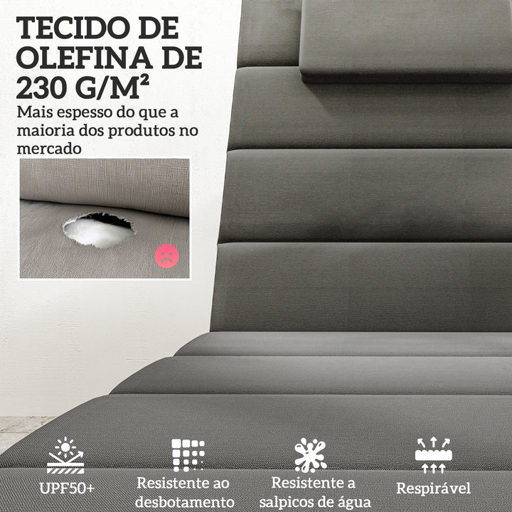 Conjunto de 2 Almofadas para Espreguiçadeira Dobráveis Almofadas para Espreguiçadeiras de Jardim 203x66x3 cm com Apoio para a Cabeça e Correias de Sujeição Cinza