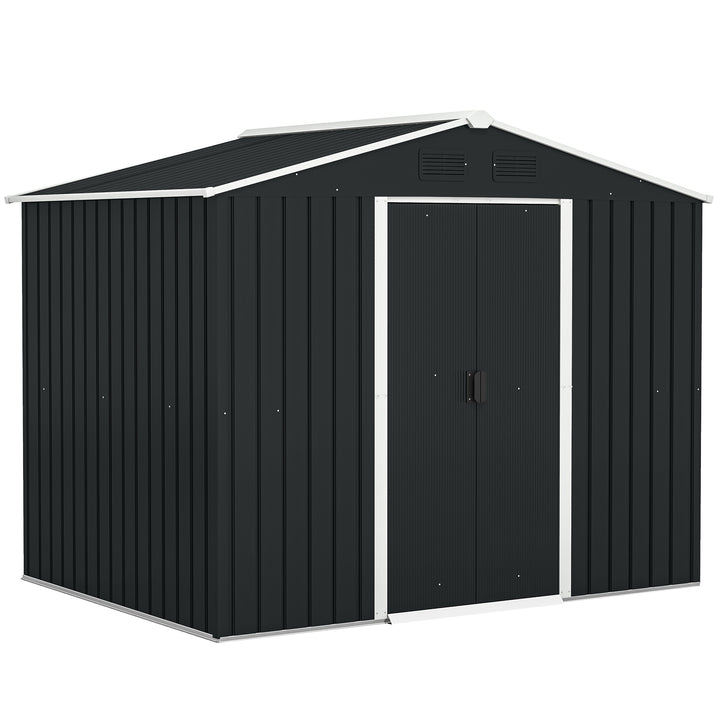 Abrigo de Jardim de 4,1 m² 236x174x190 cm Abrigo de Exterior para Armazenamento de Ferramentas com Portas de Correr e 4 Janelas de Ventilação para Pátio Cinza