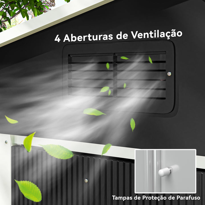 Abrigo de Jardim de 4,1 m² 236x174x190 cm Abrigo de Exterior para Armazenamento de Ferramentas com Portas de Correr e 4 Janelas de Ventilação para Pátio Cinza