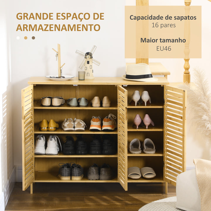 Sapateira de Entrada Armário Sapateira com 3 Portas de Persiana Prateleiras Ajustáveis para 16 Pares de Sapatos para Corredor Entrada 100x35x80 cm Natural