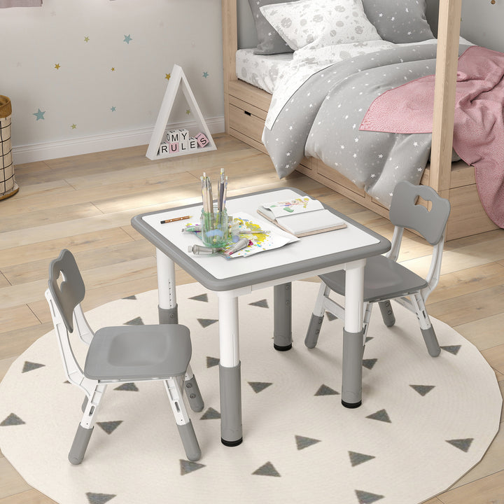 Mesa e Cadeiras para Crianças de 3 Peças com Altura Ajustável Mesa Infantil com 2 Cadeiras Fácil de Limpar para Crianças de 18 Meses a 5 Anos para Sala de Jogos Quarto Creche Branco e Cinza