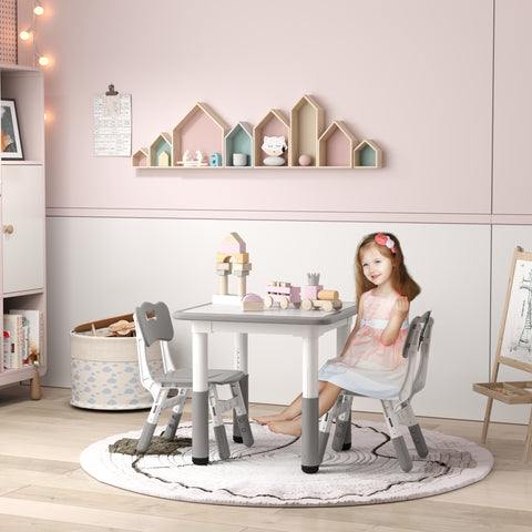 Mesa e Cadeiras para Crianças de 3 Peças com Altura Ajustável Mesa Infantil com 2 Cadeiras Fácil de Limpar para Crianças de 18 Meses a 5 Anos para Sala de Jogos Quarto Creche Branco e Cinza