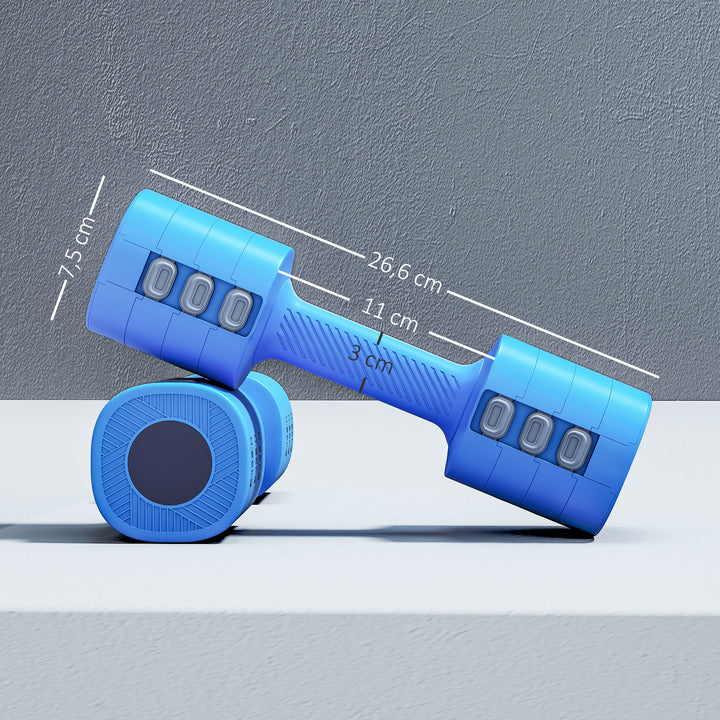 Conjunto de Halteres Ajustáveis 4 em 1 1/1,5/2/2,5 kg Conjunto de Pesos e Halteres de Metal com Pegas Antideslizantes e Design Quadrado para Treino em Casa Ginásio Azul