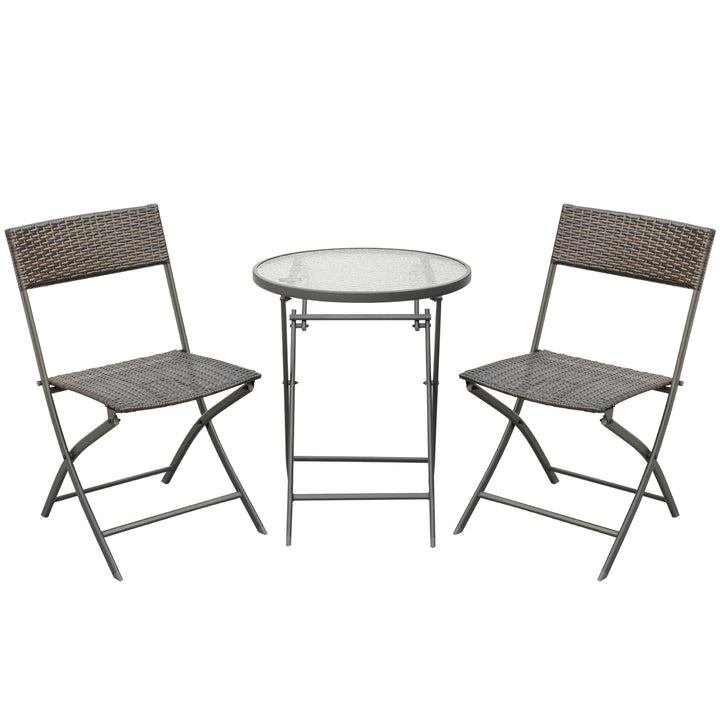 Conjunto de Mesa e 2 Cadeiras Móveis Ratan para Jardim Dobrável Estrutura Aço - Castanho - 61x46x84cm