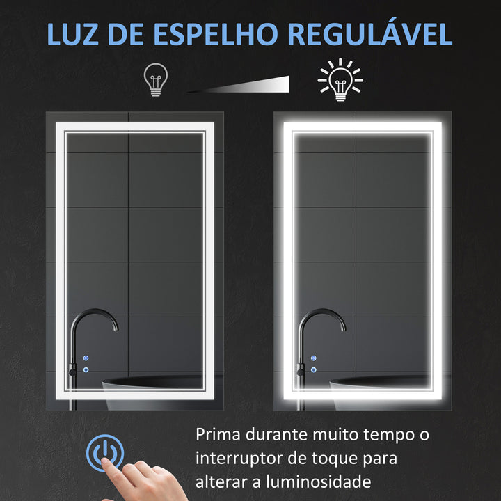 Espelho Casa de Banho com Luz LED 100x60cm Espelho de Parede com Interruptor Tátil 3 Luzes Ajustáveis Função de Memória e Estrutura de Alumínio Espelho Suspenso em 2 Formas Prata