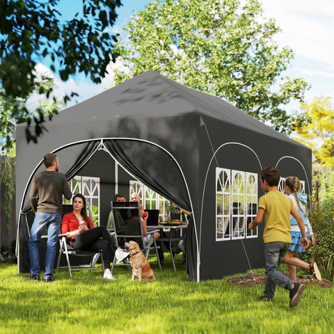 Tenda Dobrável 6x3 m Tenda Pop-up com 6 Laterais Removíveis Altura Ajustável Janelas Bolsa de Transporte UPF30+ Tenda para Campismo Festas Exterior Cinzento Escuro