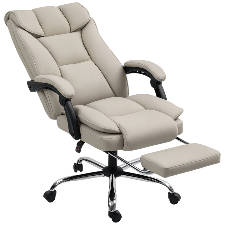 Cadeira de Escritório com Apoio para os Pés Giratória Cadeira para Secretária com Encosto Reclinável Acolchoado Duplo Espesso Revestida em Couro Sintético e Altura Ajustável 66x72x113-121 cm Caqui