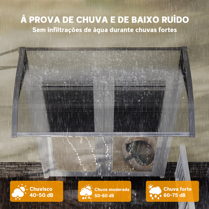 Marquise de Proteção 110x60cm Marquise Exterior para Portas e Janelas contra o Sol e Chuva com Suporte de PP Policarbonato Cinza