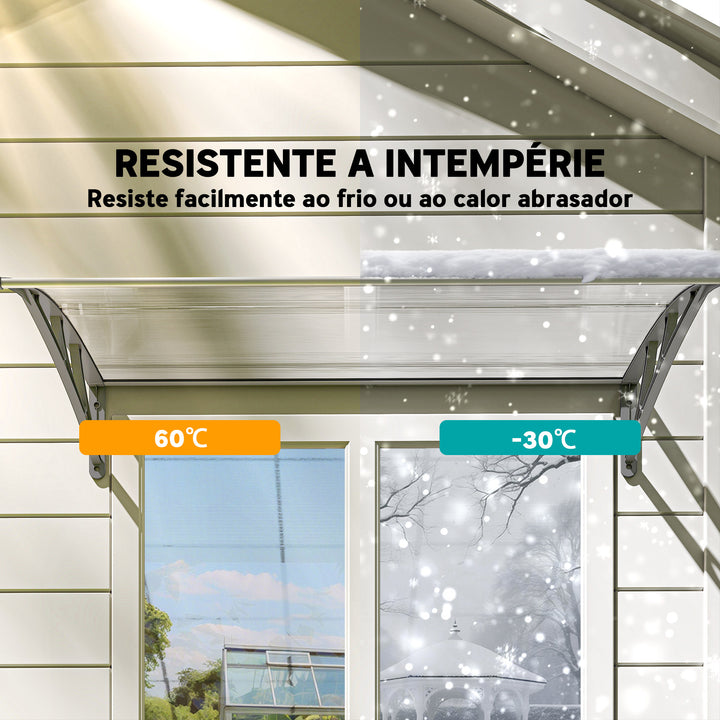 Marquise de Proteção 110x60cm Marquise Exterior para Portas e Janelas contra o Sol e Chuva com Suporte de PP Policarbonato Cinza