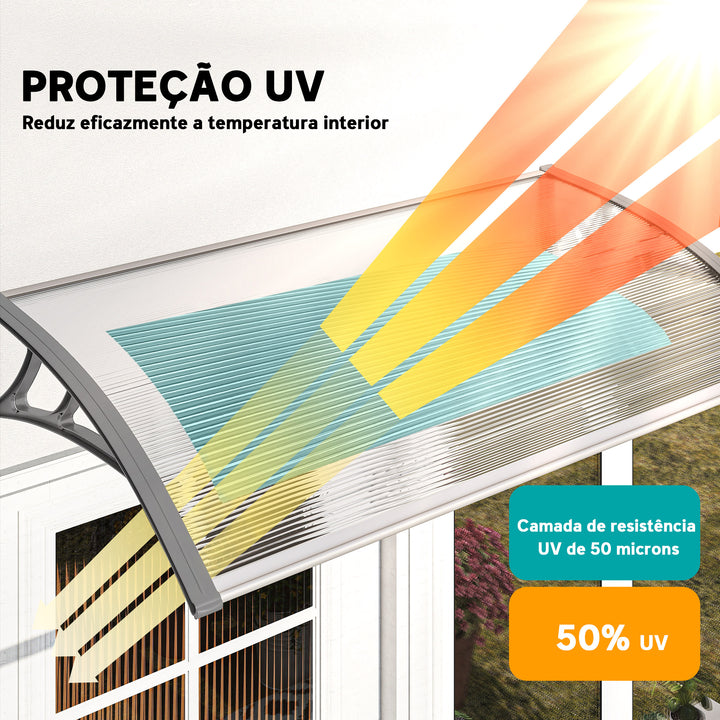 Marquise de Proteção 110x60cm Marquise Exterior para Portas e Janelas contra o Sol e Chuva com Suporte de PP Policarbonato Cinza