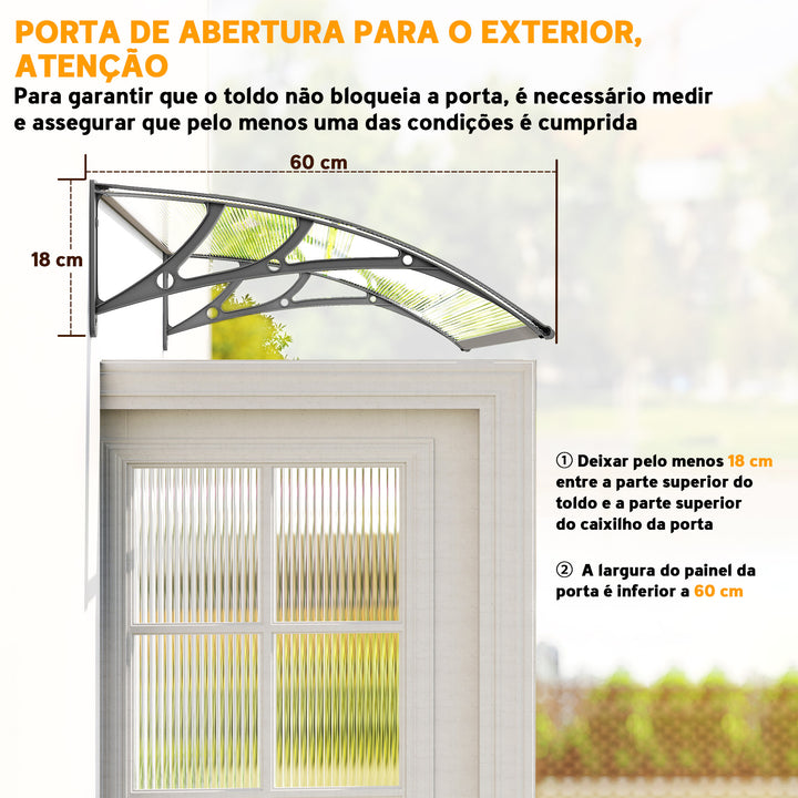 Marquise de Proteção 110x60cm Marquise Exterior para Portas e Janelas contra o Sol e Chuva com Suporte de PP Policarbonato Cinza